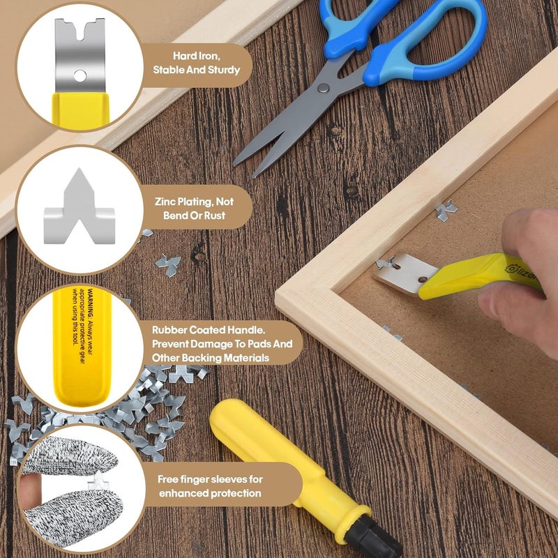 lizenoz Yellow Glazier Point Driver Tool with 200 Glazing Points & 2 Finger Cots - for Framing Glass, Pictures, Cross Stitch - Rust-Resistant Iron/Zinc Push Points, Easy-Grip Handle - Image 3